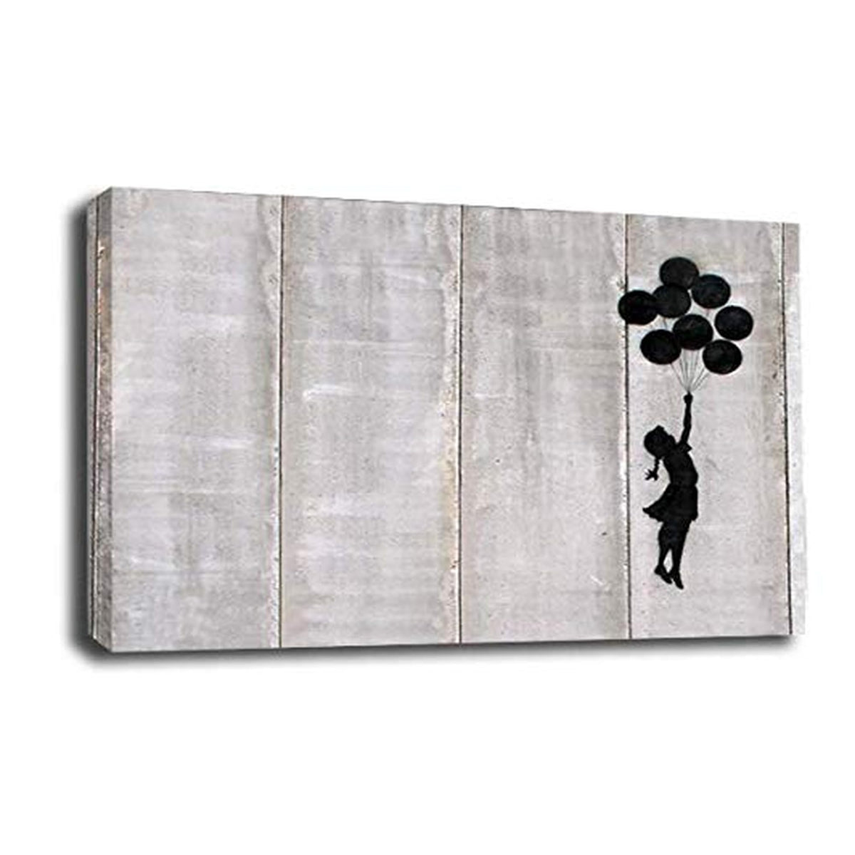 LR Banksy Balloon Girl Wall Art Picture – Grey & White Graffiti Art Framed Canvas Print | Ready to Hang | Modern Wall Art for Living Room, Bedroom & Office