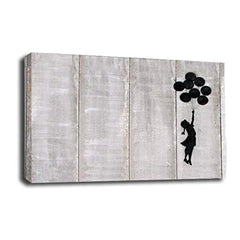 LR Banksy Balloon Girl Wall Art Picture – Grey & White Graffiti Art Framed Canvas Print | Ready to Hang | Modern Wall Art for Living Room, Bedroom & Office