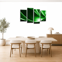 LR Green Abstract Wall Art Picture – Black & White Modern Framed 4 Panel Split Canvas Print | Ready to Hang | Modern Wall Art for Living Room, Bedroom & Office