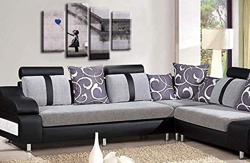 LR Banksy Heart Art Print Blue Grey Balloon Girl Framed Canvas Split Wall Picture Ready to Hang