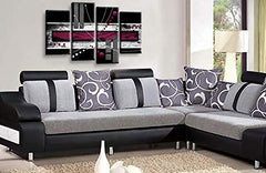 LR Black White Abstract Wall Art Picture – Burgundy Modern Framed 4 Panel Split Canvas Print | Ready to Hang | Modern Wall Art for Living Room, Bedroom & Office