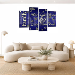 LR Family Love Quote Wall Art Picture – Blue & Cream Framed 4 Panel Split Canvas Print | Ready to Hang | Modern Wall Art for Living Room, Bedroom & Office