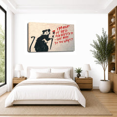 LR Framed Banksy Rat Wall Art Picture – Grey & White Graffiti Art Framed Canvas Print | Ready to Hang | Modern Wall Art for Living Room, Bedroom & Office
