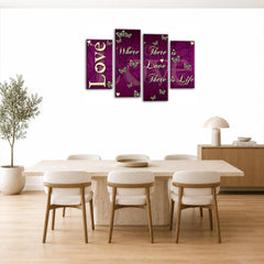 LR Love Quote Wall Art Picture – Purple & Cream Framed 4 Panel Split Canvas Print | Ready to Hang | Modern Wall Art for Living Room, Bedroom & Office
