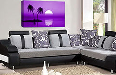 LR Sunset Beach Wall Art Print Purple Palm Trees Tropical Island Framed Canvas Picture Ready to Hang