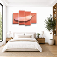 LR Abstract Orange Wall Art Picture – Grey & White Modern Framed 4 Panel Split Canvas Print | Ready to Hang | Modern Wall Art for Living Room, Bedroom & Office