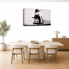LR Banksy Rat Wall Art Picture – Black & White Graffiti Art Framed Canvas Print | Ready to Hang | Modern Wall Art for Living Room, Bedroom & Office