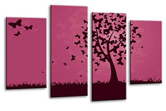LR Floral Abstract Wall Art Picture Grey Purple Butterfly Tree Flower Love Framed Split Print Ready to Hang