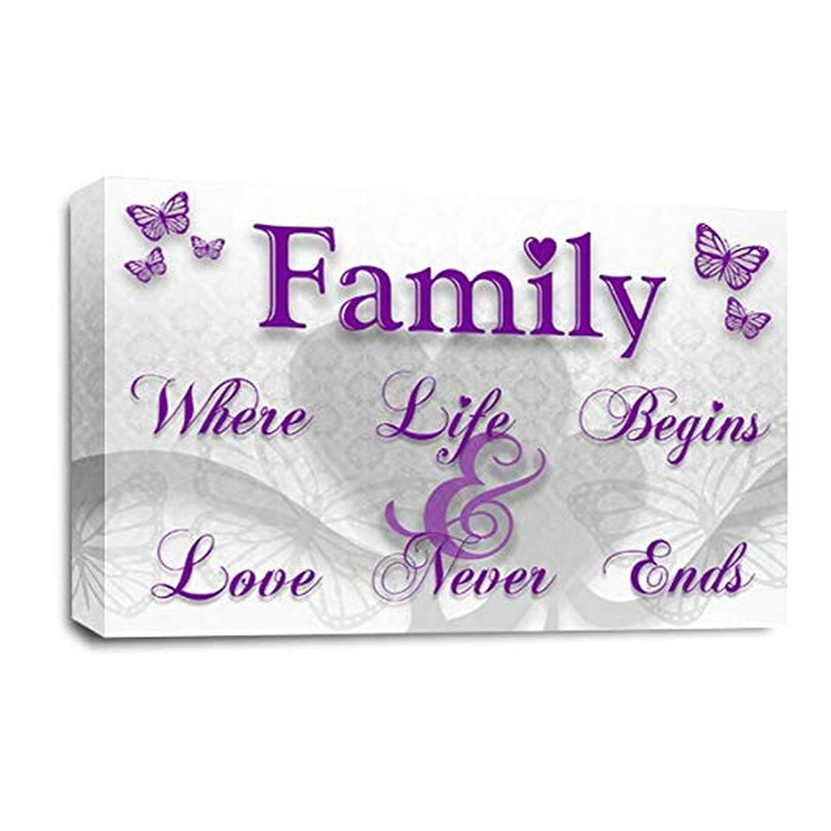 LR Family Love Quote Wall Art Picture – Purple & White Framed Canvas Print | Ready to Hang | Modern Wall Art for Living Room, Bedroom & Office