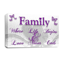 LR Family Love Quote Wall Art Picture – Purple & White Framed Canvas Print | Ready to Hang | Modern Wall Art for Living Room, Bedroom & Office