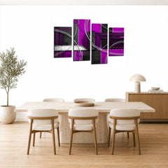 LR Abstract Wall Art Picture – Purple, Grey & White Modern Framed 4 Panel Split Canvas Print | Ready to Hang | Modern Wall Art for Living Room, Bedroom & Office