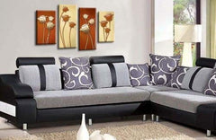 LR Floral Rose Wall Art Picture – Cream & Brown Framed 4 Panel Split Canvas Print | Ready to Hang | Modern Wall Art for Living Room, Bedroom & Office
