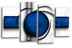 LR Abstract Wall Art Print Blue White Stripes Circles Framed Split Canvas Picture Ready to Hang