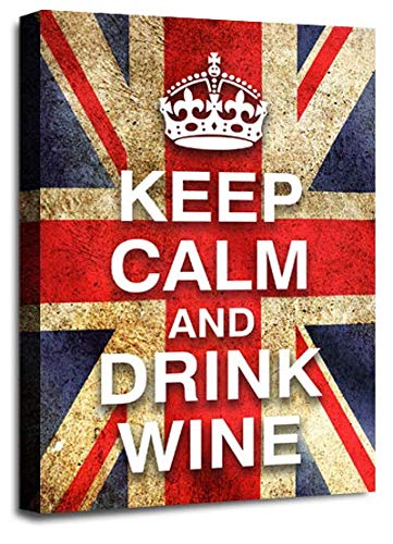 LR Keep Calm Wall Art Canvas Picture Drink Wine Red White Blue Union Jack Home Framed Panel Print Ready to Hang