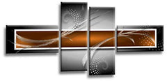 LR Abstract Wall Art Canvas Picture Orange Black White Squares Large Home Split Panel Print Ready to Hang