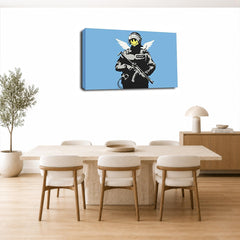 LR Banksy Copper Wall Art Picture – Grey & White Graffiti Art Framed Canvas Print | Ready to Hang | Modern Wall Art for Living Room, Bedroom & Office
