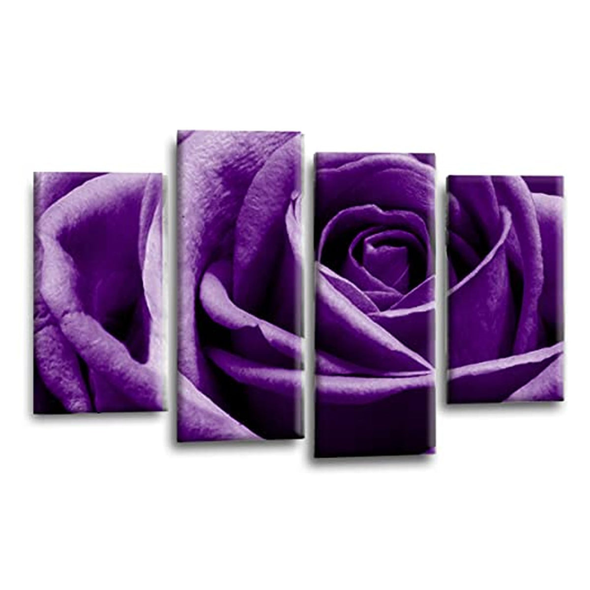 LR Floral Purple Rose Wall Art Picture Framed 4 Panel Split Canvas Print | Ready to Hang | Modern Wall Art for Living Room, Bedroom & Office