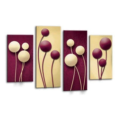 LR Floral Rose Wall Art Picture – Purple & Cream Framed 4 Panel Split Canvas Print | Ready to Hang | Modern Wall Art for Living Room, Bedroom & Office