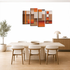 LR Orange Abstract Wall Art Picture – Cream & Modern Framed 4 Panel Split Canvas Print | Ready to Hang | Modern Wall Art for Living Room, Bedroom & Office