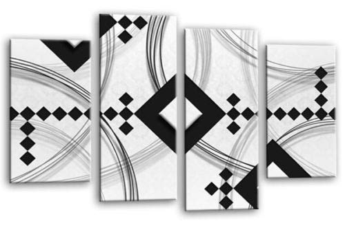 LR Large Abstract Wall Art Picture Black White Stripes Checks Framed Split Panel Print Ready to Hang