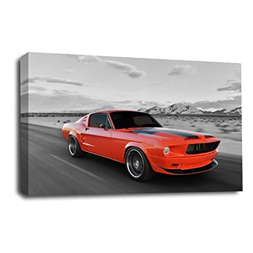 LR Ford Mustang Wall Art Picture Red Sports Car Framed Canvas Print Ready to Hang
