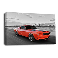 LR Ford Mustang Wall Art Picture Red Sports Car Framed Canvas Print Ready to Hang