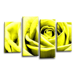 LR Wall Art Floral Yellow Rose Artwork Set of 4 Wall Art Picture Framed 4 Panel Split Canvas Print | Ready to Hang | Modern Wall Art for Living Room, Bedroom & Office