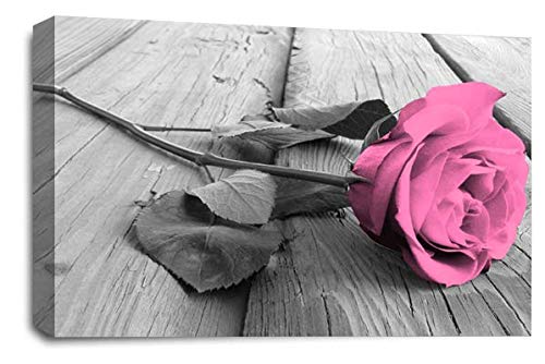 LR Floral Pink Rose Wall Art Picture – Grey & White Framed Canvas Print | Ready to Hang | Modern Wall Art for Living Room, Bedroom & Office