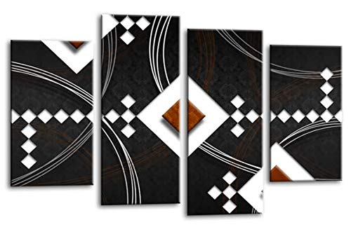 LR Brown Abstract Wall Art Picture Black White Stripes Checks Framed Split Panel Print Ready to Hang