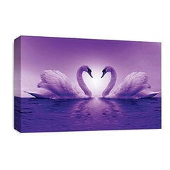 LR Love Heart Swans Wall Art Picture – Purple & White Framed Canvas Print | Ready to Hang | Modern Wall Art for Living Room, Bedroom & Office