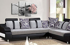 LR Floral Pink Rose Love Wall Art Picture – Grey & White Quote Framed 4 Panel Split Canvas Print | Ready to Hang | Modern Wall Art for Living Room, Bedroom & Office