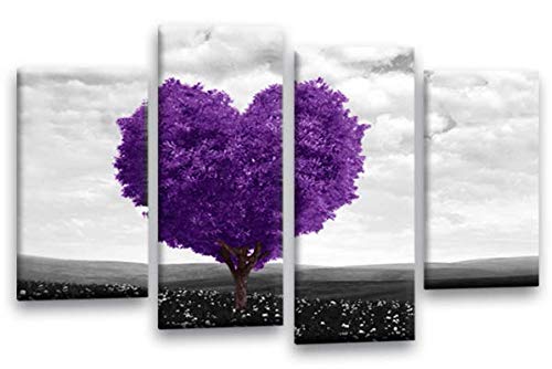 LR Floral Love Heart Wall Art Picture Abstract Tree Purple Grey Flower Framed Split Print Ready to Hang