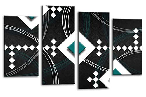 LR Teal Abstract Wall Art Picture Black White Stripes Checks Framed Split Panel Print Ready to Hang