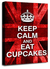 LR Keep Calm Wall Art Canvas Picture Eat Cupcakes Red White Union Jack Home Framed Panel Print Ready to Hang