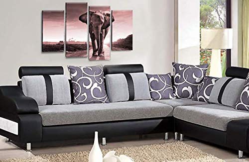 LR Elephant Sunset Wall Art Picture Pink Grey Animal Africa Framed Split Canvas Print Ready to Hang