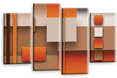 LR Orange Abstract Wall Art Picture Cream Squares Checks Framed Canvas Split Print Ready to Hang