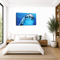 LR Swimming Blue Dolphin Wall Art Picture – Seascape Framed Canvas Print | Ready to Hang | Modern Wall Art for Living Room, Bedroom & Office