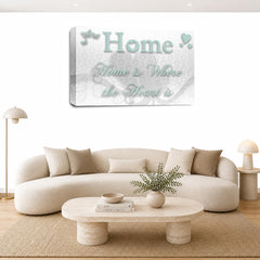 LR Home Love Quote Wall Art Picture – White & Duck Egg Framed Canvas Print | Ready to Hang | Modern Wall Art for Living Room, Bedroom & Office