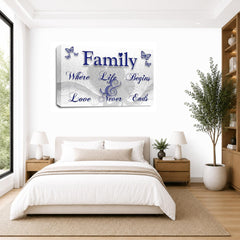 LR Family Love Quote Wall Art Picture – Blue & White Framed Canvas Print | Ready to Hang | Modern Wall Art for Living Room, Bedroom & Office