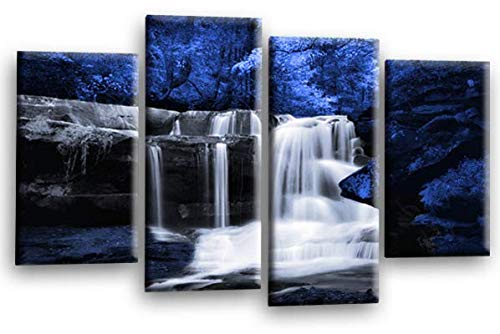 LR Blue Waterfall Canvas Art Picture Forrest Landscape Black White Love Home Split Wall Panel Print