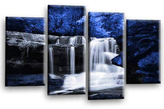 LR Blue Waterfall Canvas Art Picture Forrest Landscape Black White Love Home Split Wall Panel Print