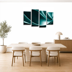LR Abstract Wall Art Picture – Teal, Black & White Modern Framed 4 Panel Split Canvas Print | Ready to Hang | Modern Wall Art for Living Room, Bedroom & Office