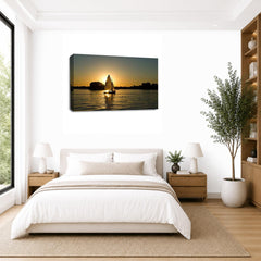 LR Sunset Beach Wall Art Picture – Seascape Framed Canvas Print | Ready to Hang | Modern Wall Art for Living Room, Bedroom & Office