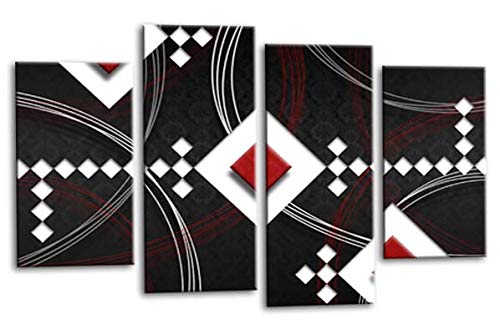 LR Red Abstract Wall Art Picture Black White Stripes Checks Framed Split Panel Print Ready to Hang