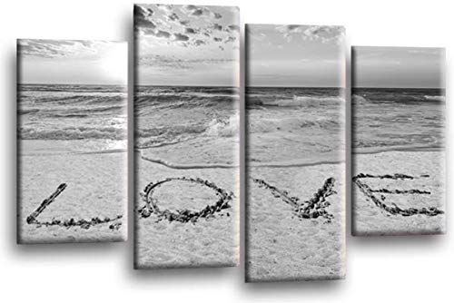 LR Love Beach Wall Art Picture Grey White Sunset Seascape Quote Split Canvas Print Ready to Hang