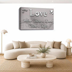 LR Love Quote Wall Art Picture – Grey & White Framed Canvas Print | Ready to Hang | Modern Wall Art for Living Room, Bedroom & Office