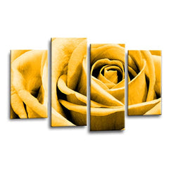 LR Floral Wall Art Picture – Orange Framed 4 Panel Split Canvas Print | Ready to Hang | Modern Wall Art for Living Room, Bedroom & Office