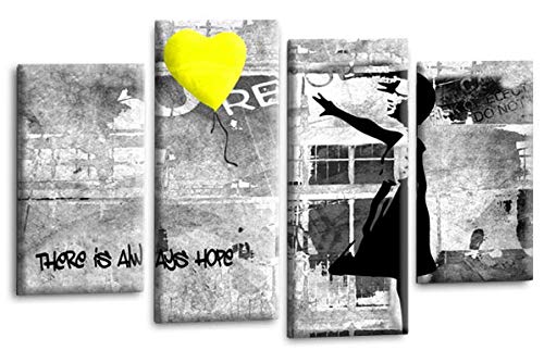 LR Banksy Canvas Wall Art Picture Yellow Grey Balloon Girl Heart Framed Graffiti Split Panel Print