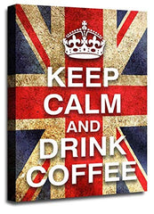 LR Keep Calm Wall Art Canvas Picture Drink Coffee Red White Blue Union Jack Home Framed Panel Print Ready to Hang