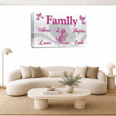 LR Family Love Quote Wall Art Picture – Pink & White Framed Canvas Print | Ready to Hang | Modern Wall Art for Living Room, Bedroom & Office
